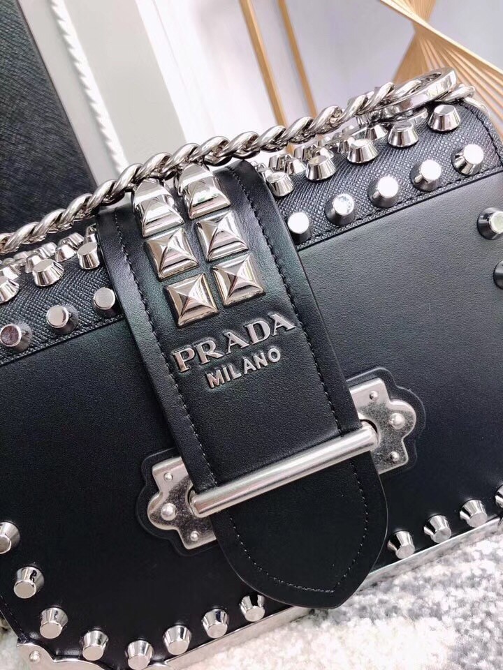 Prada Cahier Studded Leather Shoulder Bag 589