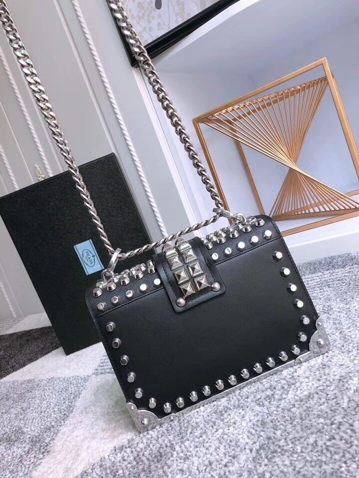 Prada Cahier Studded Leather Shoulder Bag 589