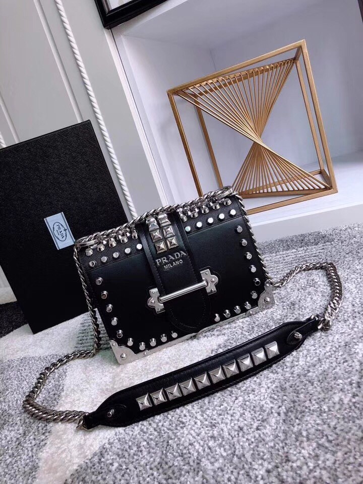 Prada Cahier Studded Leather Shoulder Bag 589