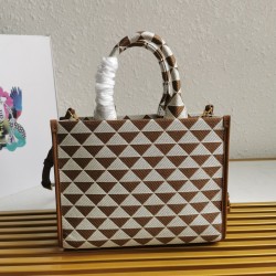 Prada Symbole Small Bag In White/Brown Jjacquard Fabric 662