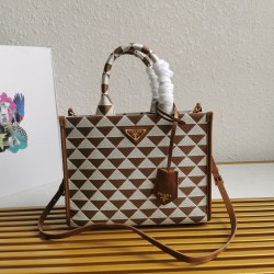 Prada Symbole Small Bag In White/Brown Jjacquard Fabric 662