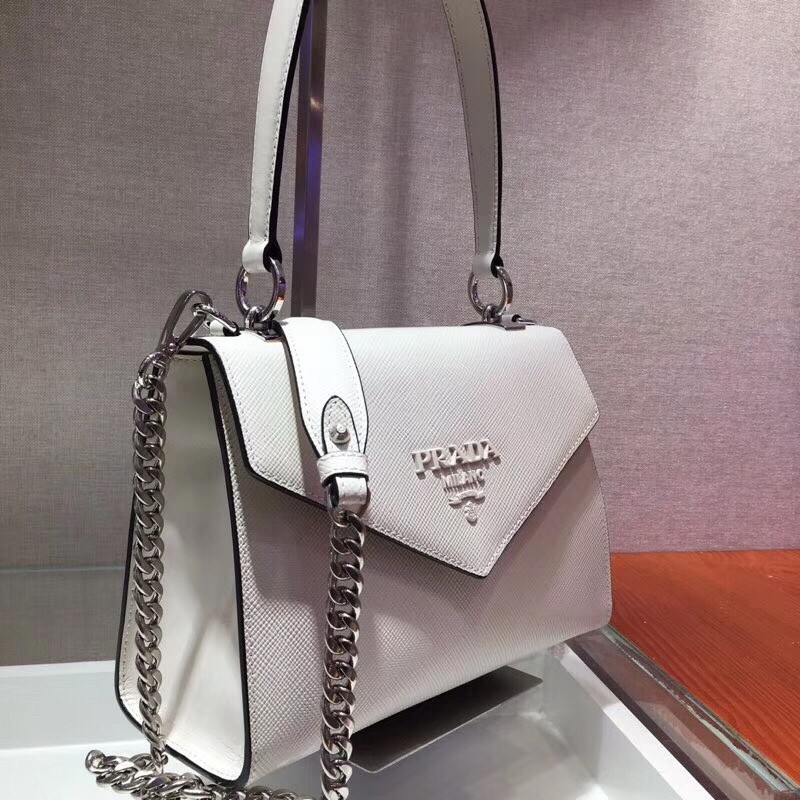 Prada Monochrome Top Handle Bag In White Saffiano Leather 892