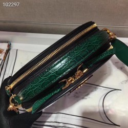 Prada Odette Black Saffiano And Green Crocodile Bag 950