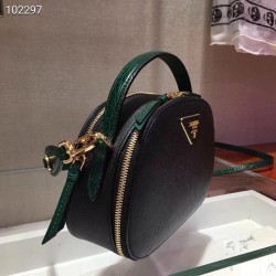 Prada Odette Black Saffiano And Green Crocodile Bag 950