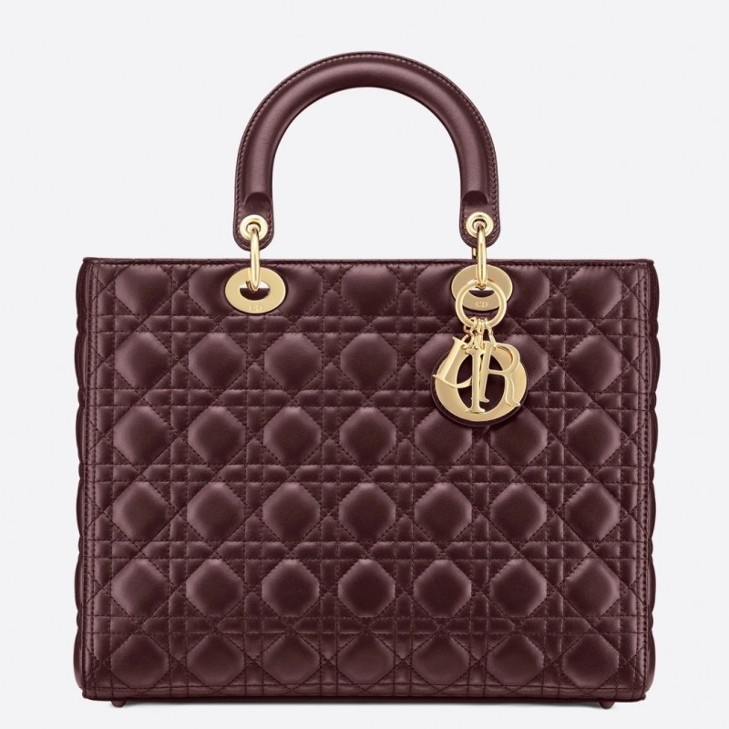 Dior Large Lady Dior Bag In Bordeaux Cannage Lambskin 476