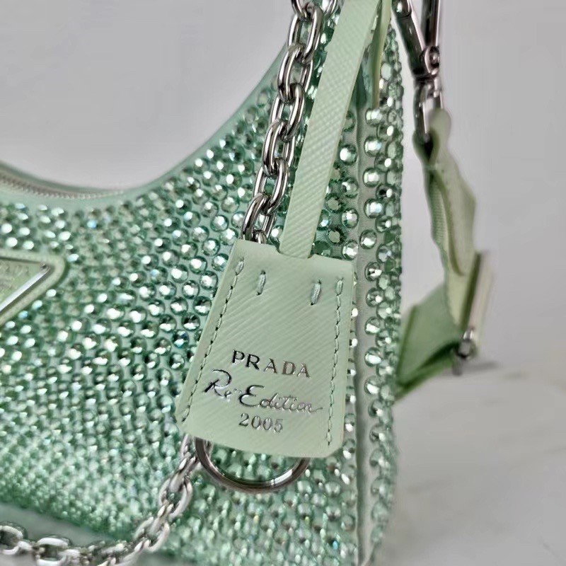 Prada Re-Edition 2005 Bag In Aqua Satin with Crystals 580