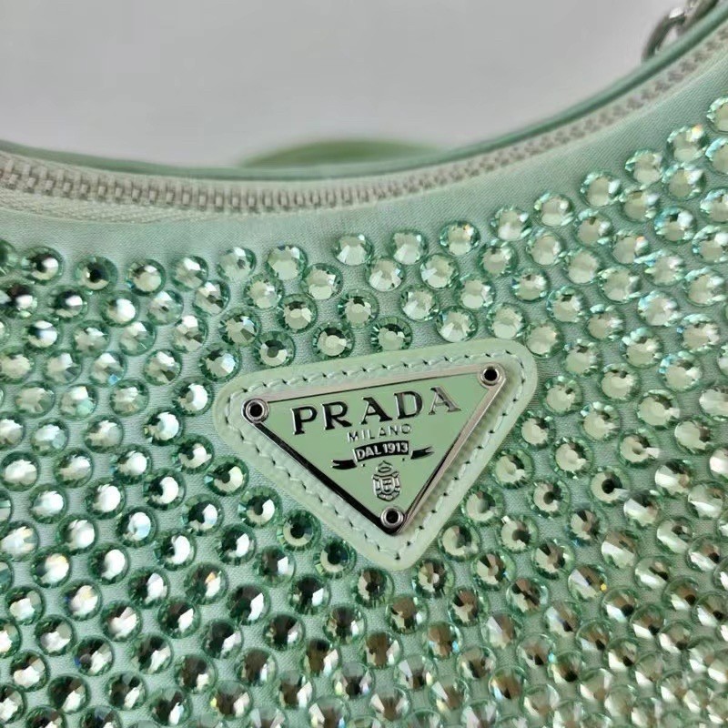 Prada Re-Edition 2005 Bag In Aqua Satin with Crystals 580