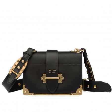 Prada Cahier Shoulder Bag In Black Leather 704