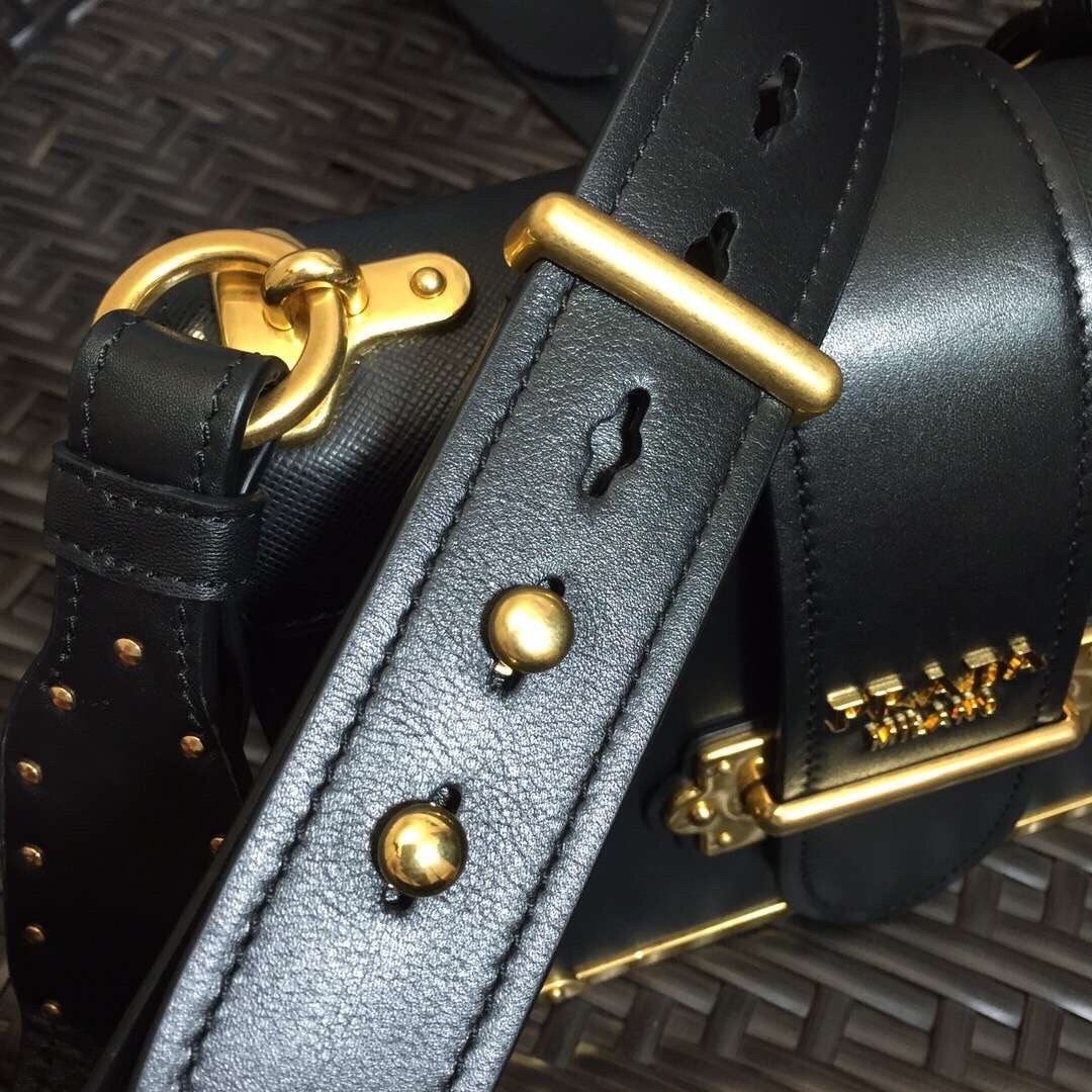 Prada Cahier Shoulder Bag In Black Leather 704