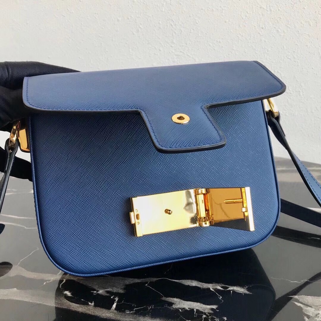 Prada Embleme Bag In Blue Saffiano Leather 816