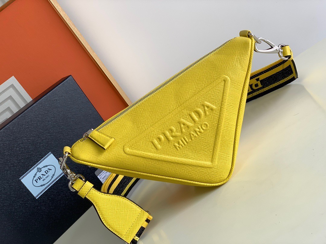 Prada Triangle Shoulder Bag In Yellow Saffiano Calfskin 020