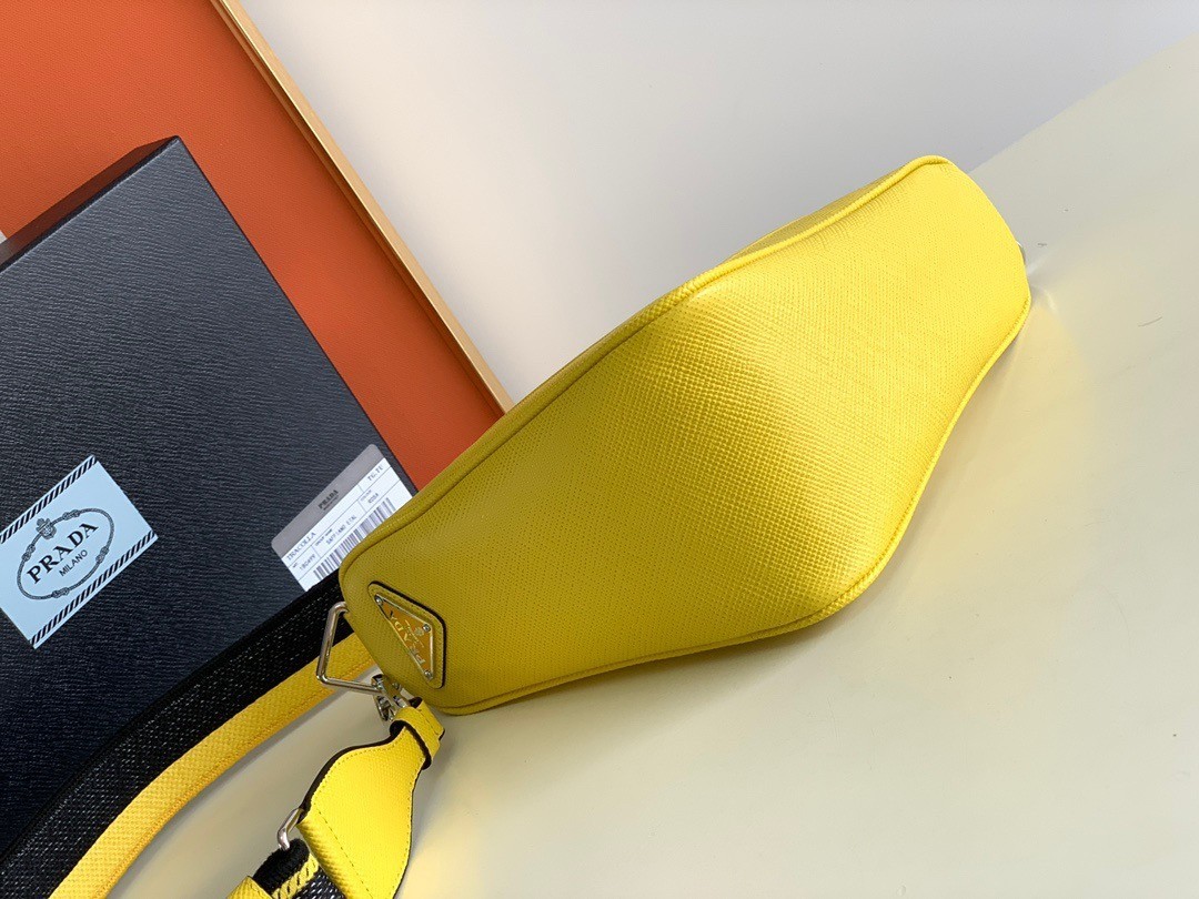 Prada Triangle Shoulder Bag In Yellow Saffiano Calfskin 020