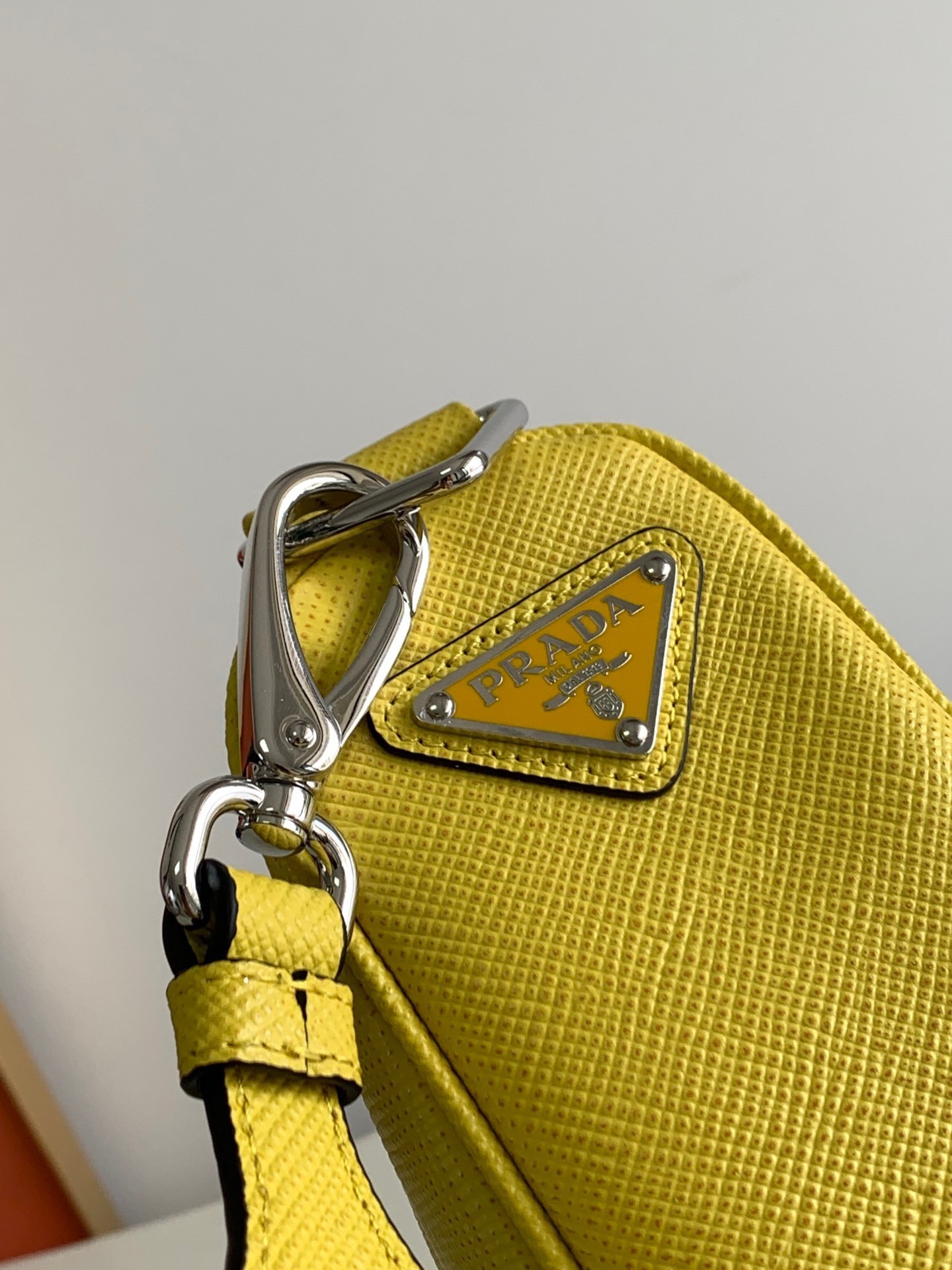 Prada Triangle Shoulder Bag In Yellow Saffiano Calfskin 020