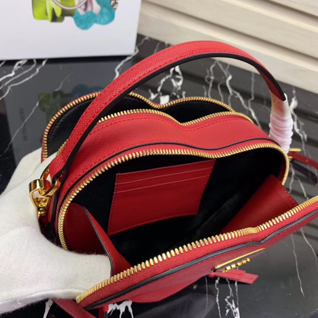 Prada Odette Heart Bag In Red Saffiano Leather 039