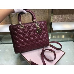 Dior Large Lady Dior Bag In Bordeaux Cannage Lambskin 476