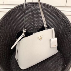 Prada Matinee Tote Bag In White Saffiano Leather 000