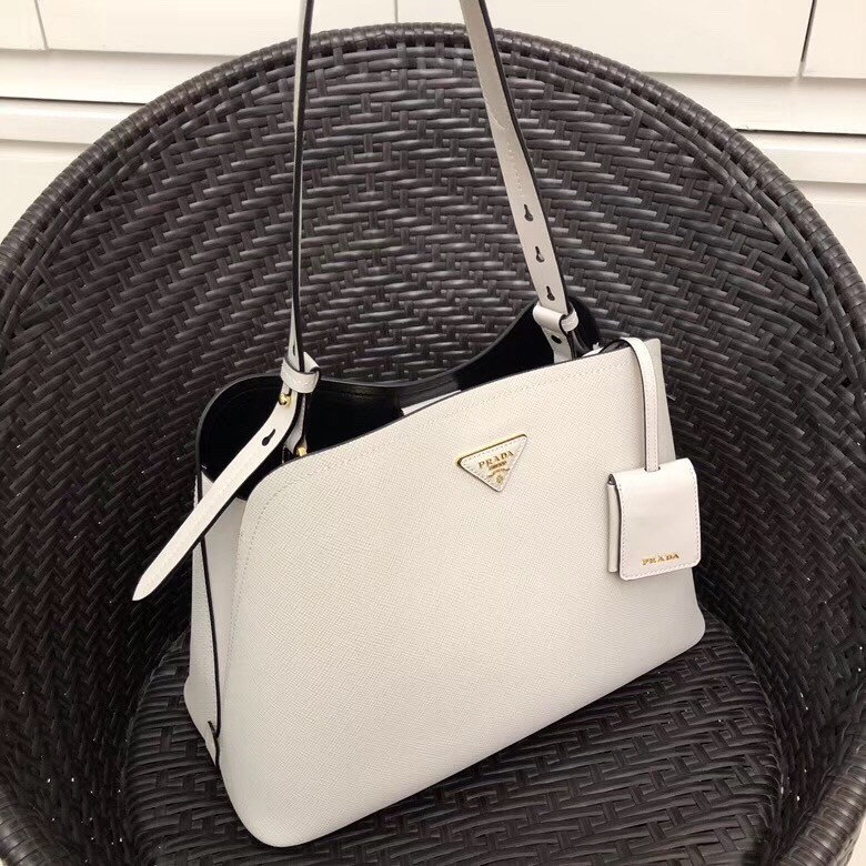 Prada Matinee Tote Bag In White Saffiano Leather 000