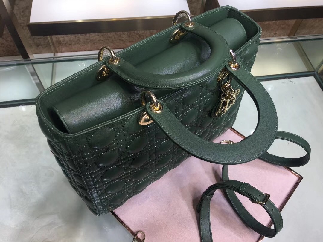 Dior Large Lady Dior Bag In Green Cannage Lambskin 508