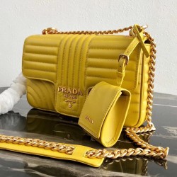 Prada Medium Diagramme Flap Bag In Yellow Calfskin 332