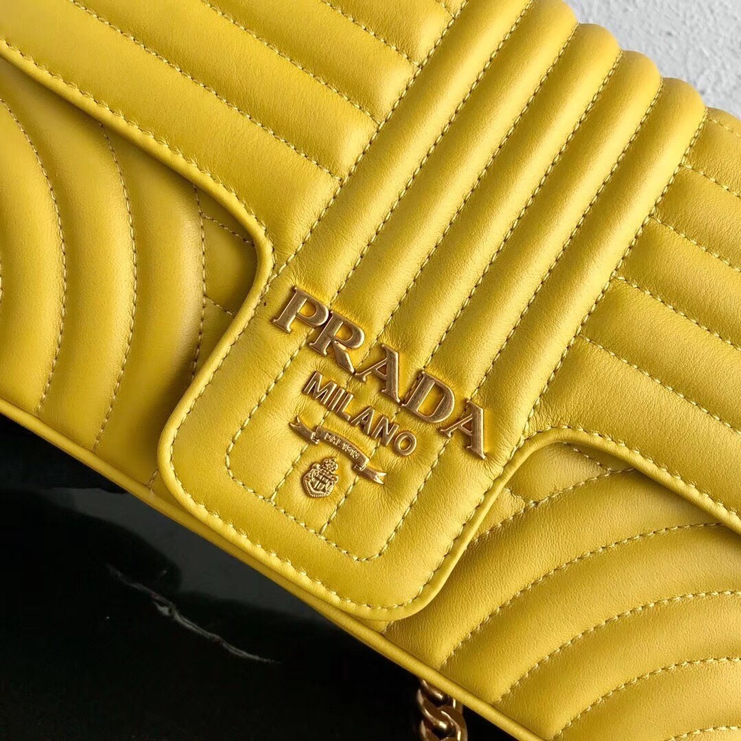 Prada Medium Diagramme Flap Bag In Yellow Calfskin 332