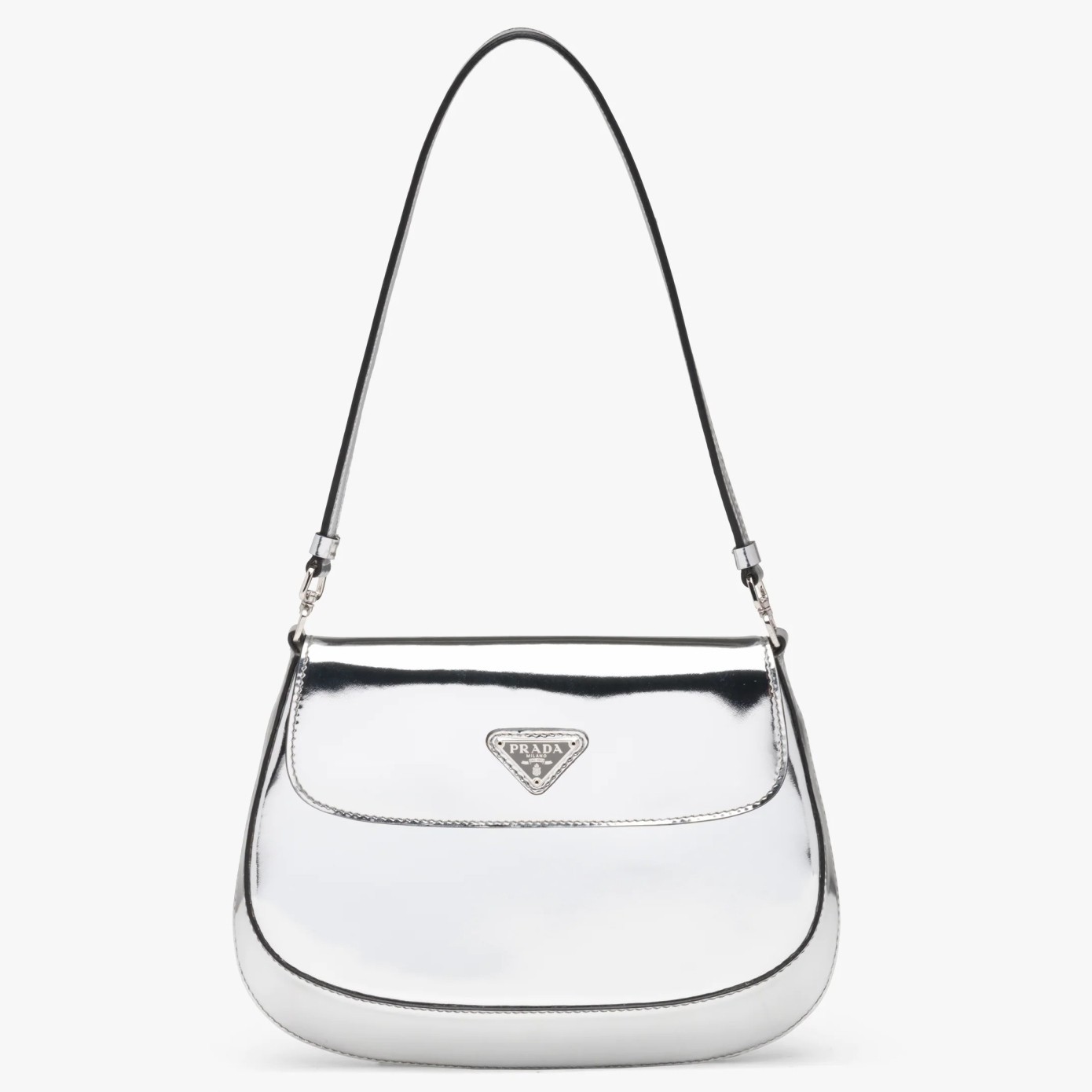 Prada Silver Brushed Leather Cleo Shoulder Bag with Flap 999