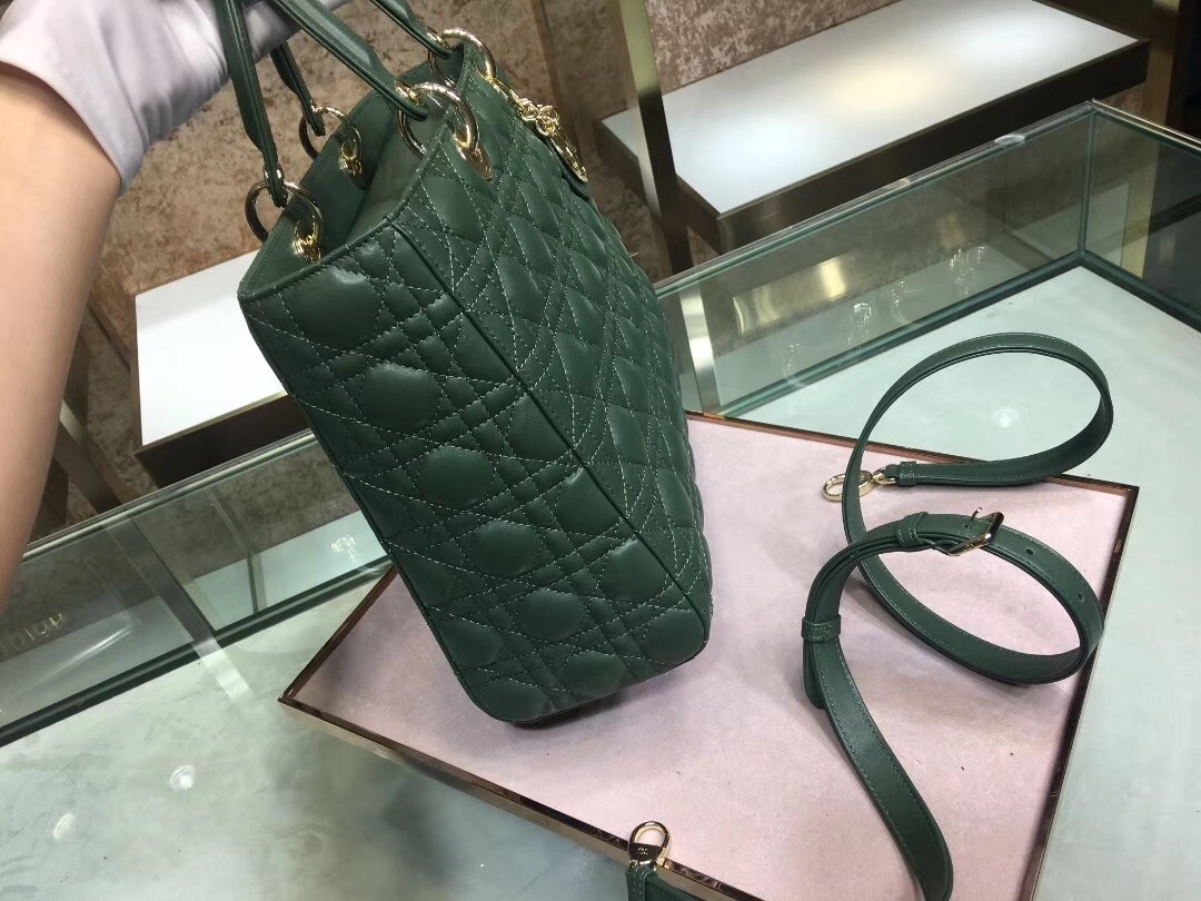 Dior Large Lady Dior Bag In Green Cannage Lambskin 508