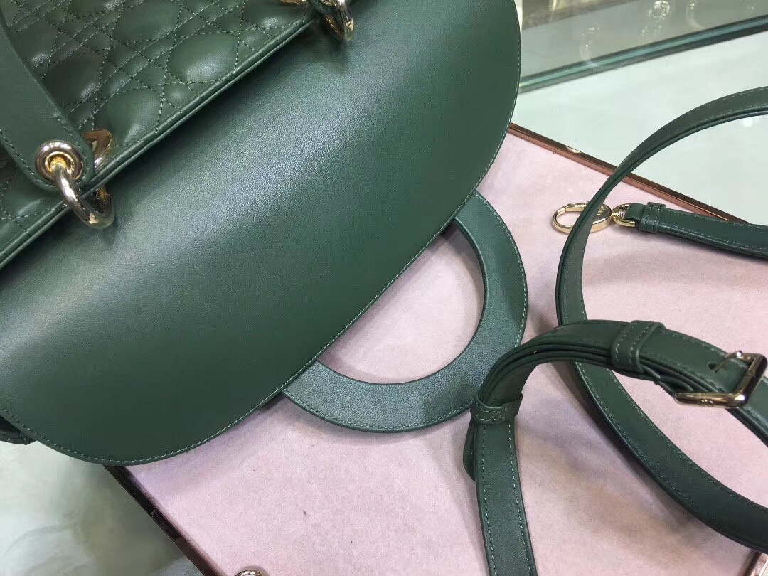 Dior Large Lady Dior Bag In Green Cannage Lambskin 508