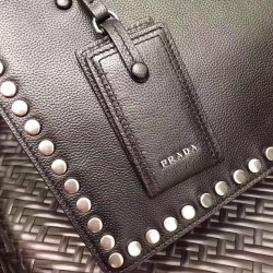 Prada Black Etiquette Calfskin Tote With Metal Stud Trim 436