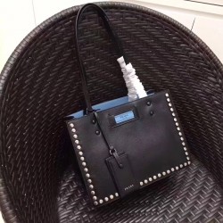 Prada Black Etiquette Calfskin Tote With Metal Stud Trim 436