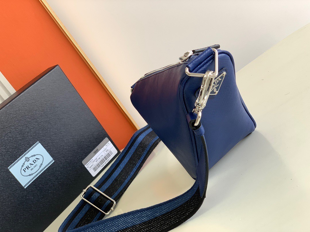 Prada Triangle Shoulder Bag In Blue Saffiano Calfskin 459