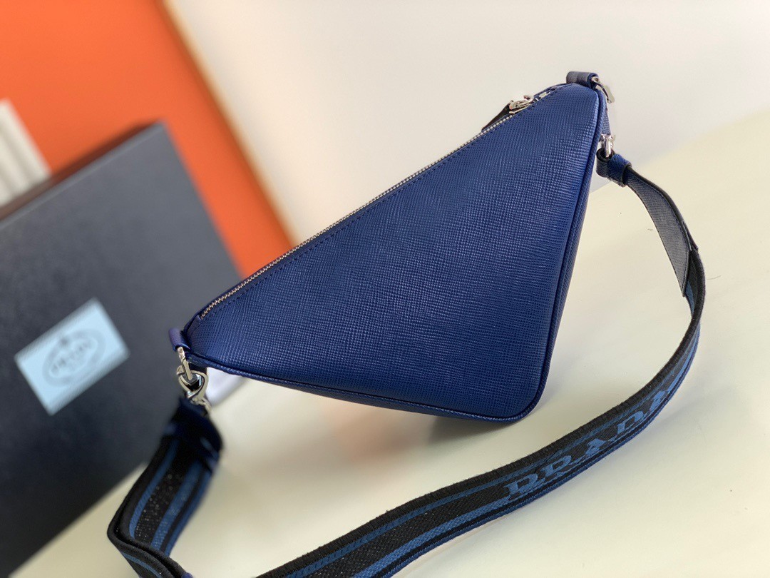 Prada Triangle Shoulder Bag In Blue Saffiano Calfskin 459