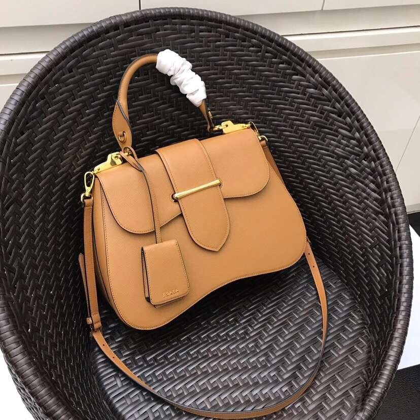 Prada Camel Large Sidonie Saffiano Leather Bag 475