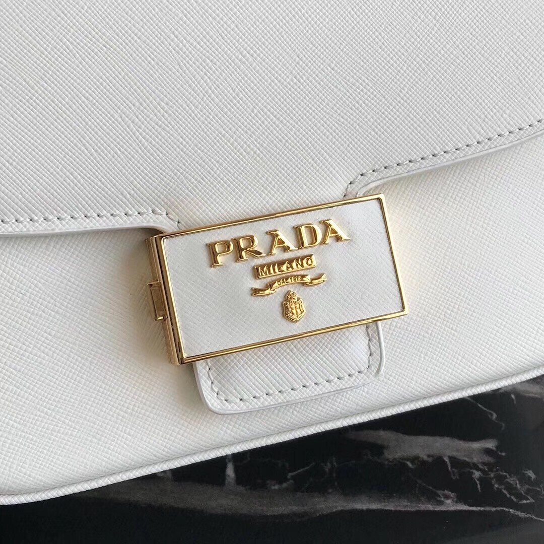 Prada Embleme Bag In White Saffiano Leather  528