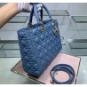 Dior Large Lady Dior Bag In Denim Blue Cannage Lambskin 642