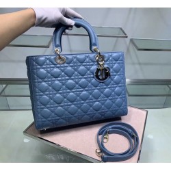 Dior Large Lady Dior Bag In Denim Blue Cannage Lambskin 642