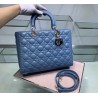 Dior Large Lady Dior Bag In Denim Blue Cannage Lambskin 642