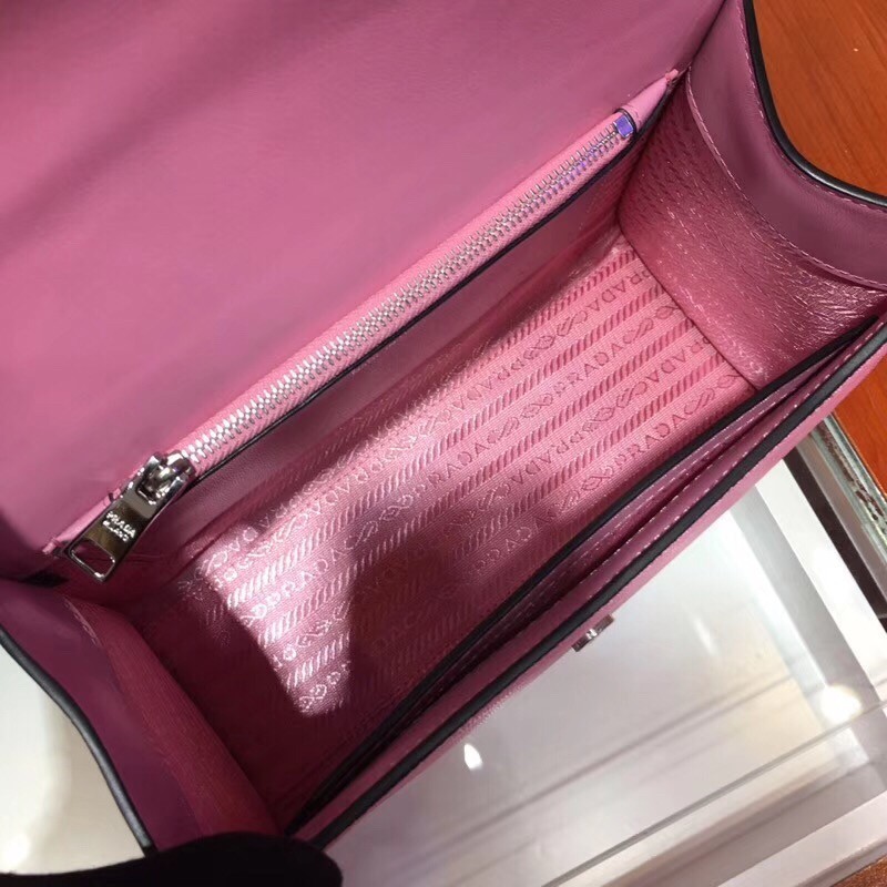 Prada Monochrome Top Handle Bag In Pink Saffiano Leather 127