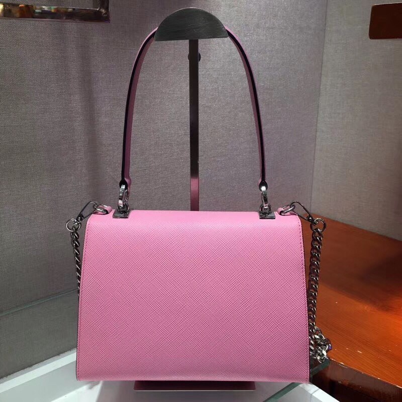 Prada Monochrome Top Handle Bag In Pink Saffiano Leather 127
