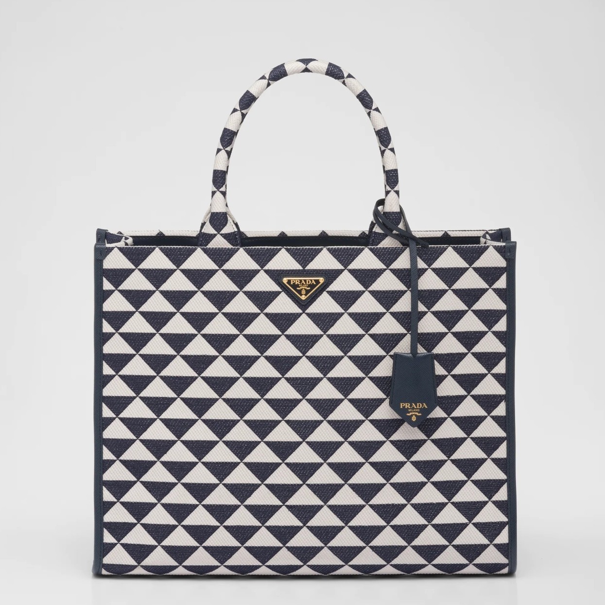 Prada Symbole Large Bag In White/Blue Jjacquard Fabric 583