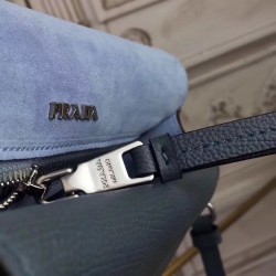 Prada Etiquette Bag In Blue Calfskin With Metal Stud Trim 607