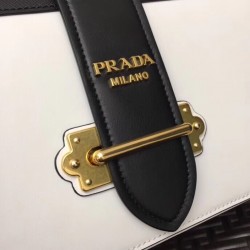 Prada Large Cahier Bag In White/Black Leather 620