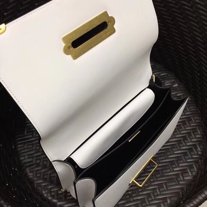 Prada Large Cahier Bag In White/Black Leather 620