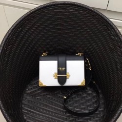 Prada Large Cahier Bag In White/Black Leather 620