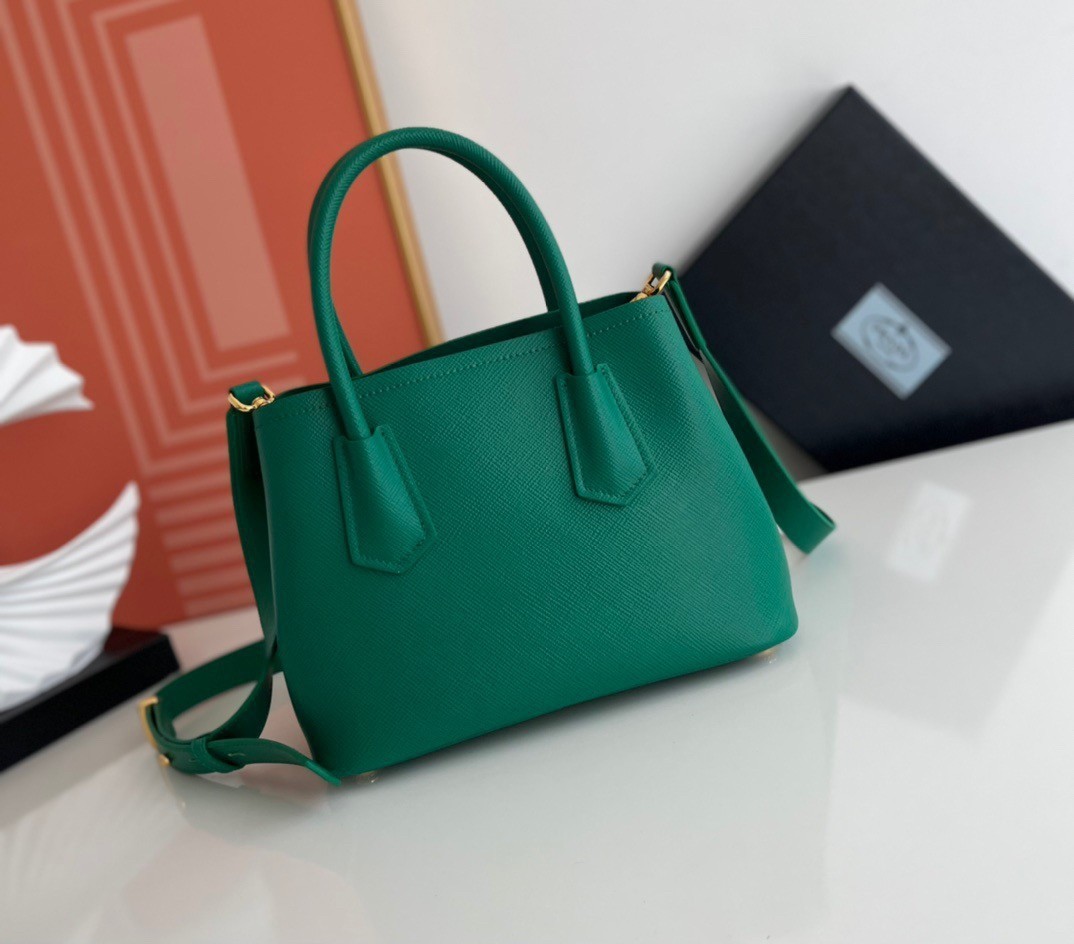 Prada Double Mini Bag In Green Saffiano Leather 436