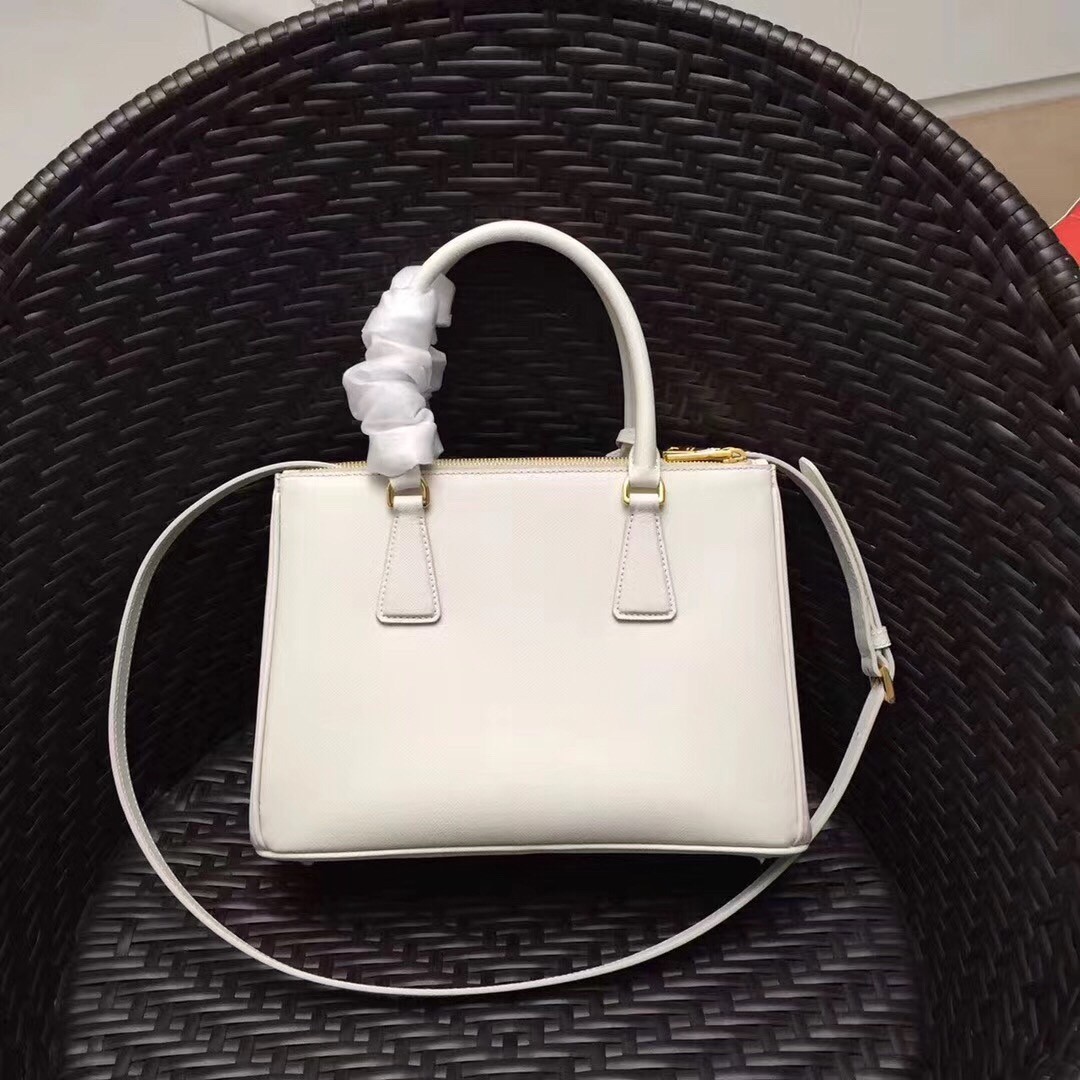 Prada Small Galleria Bag In White Saffiano Leather 484
