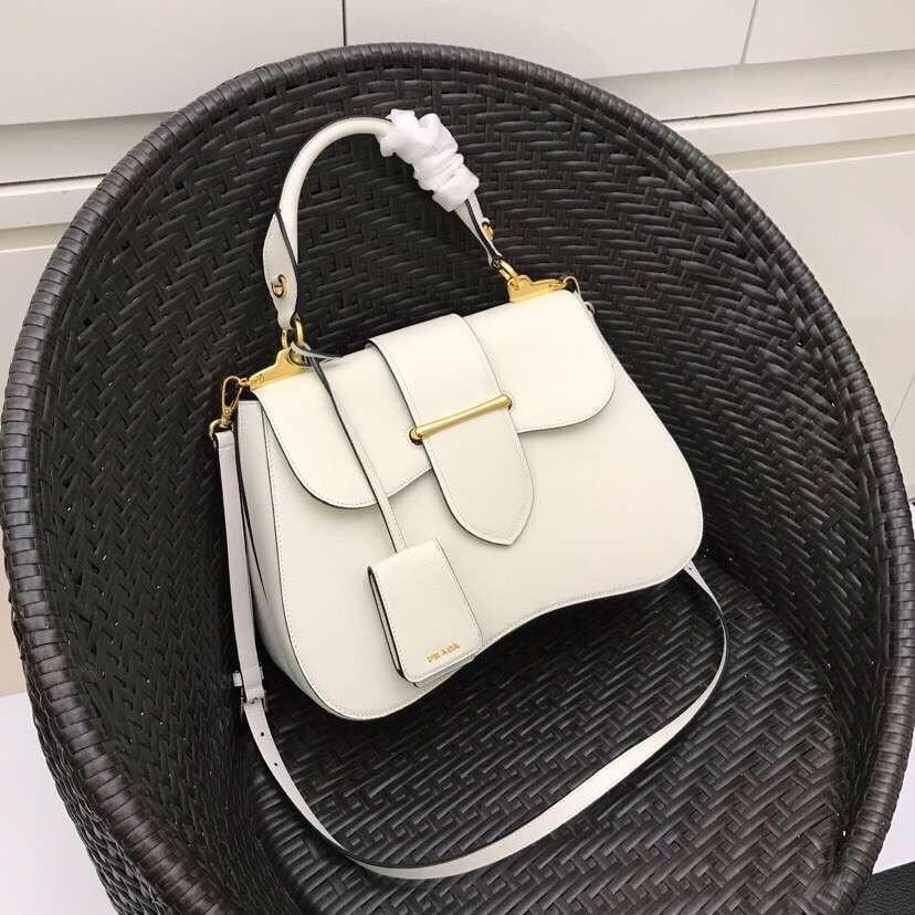 Prada White Large Sidonie Saffiano Leather Bag 391