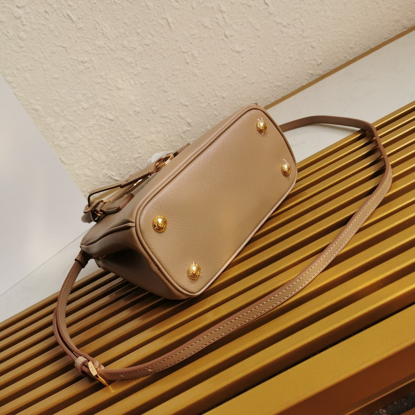 Prada Mini Galleria Bag In Beige Saffiano Leather 670