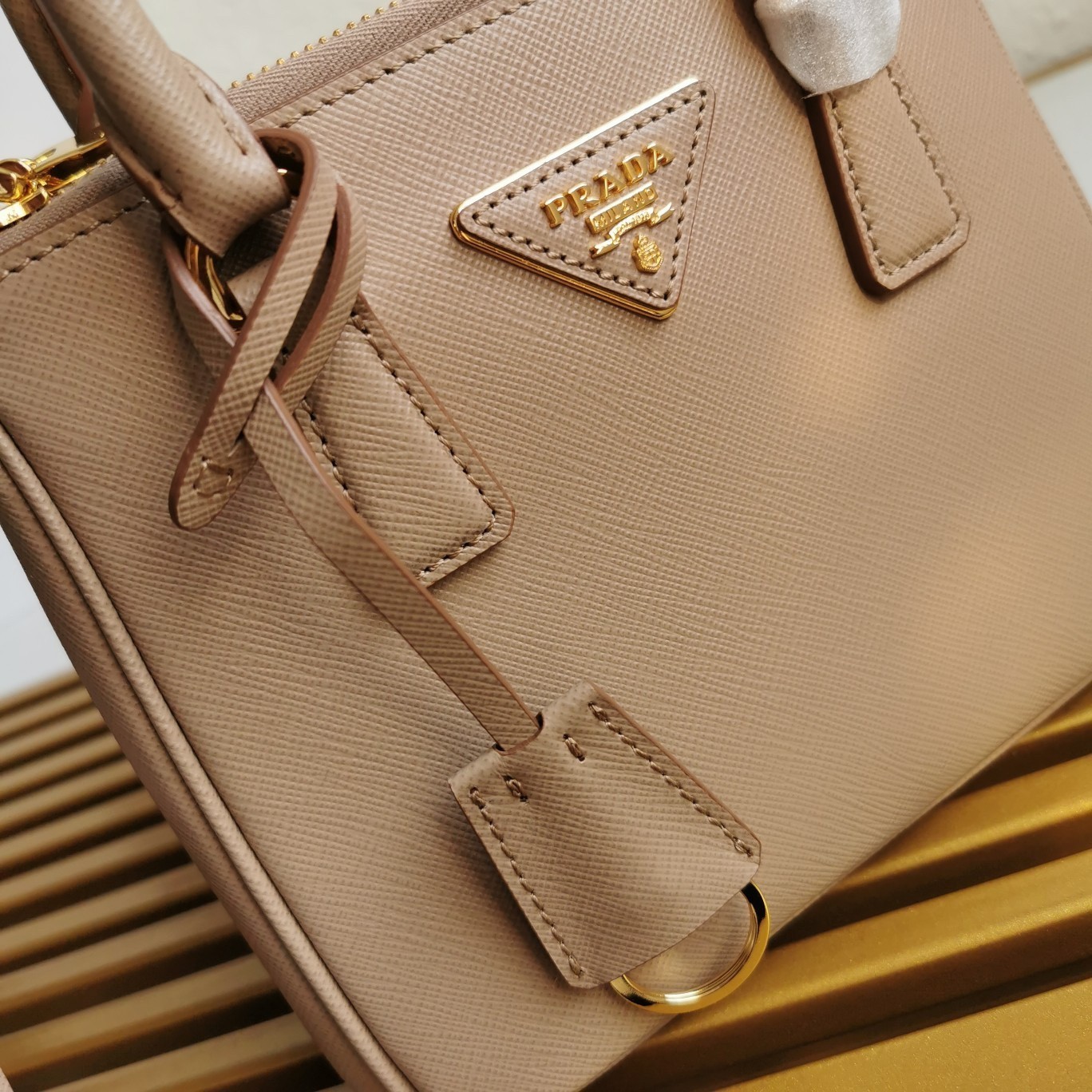 Prada Mini Galleria Bag In Beige Saffiano Leather 670