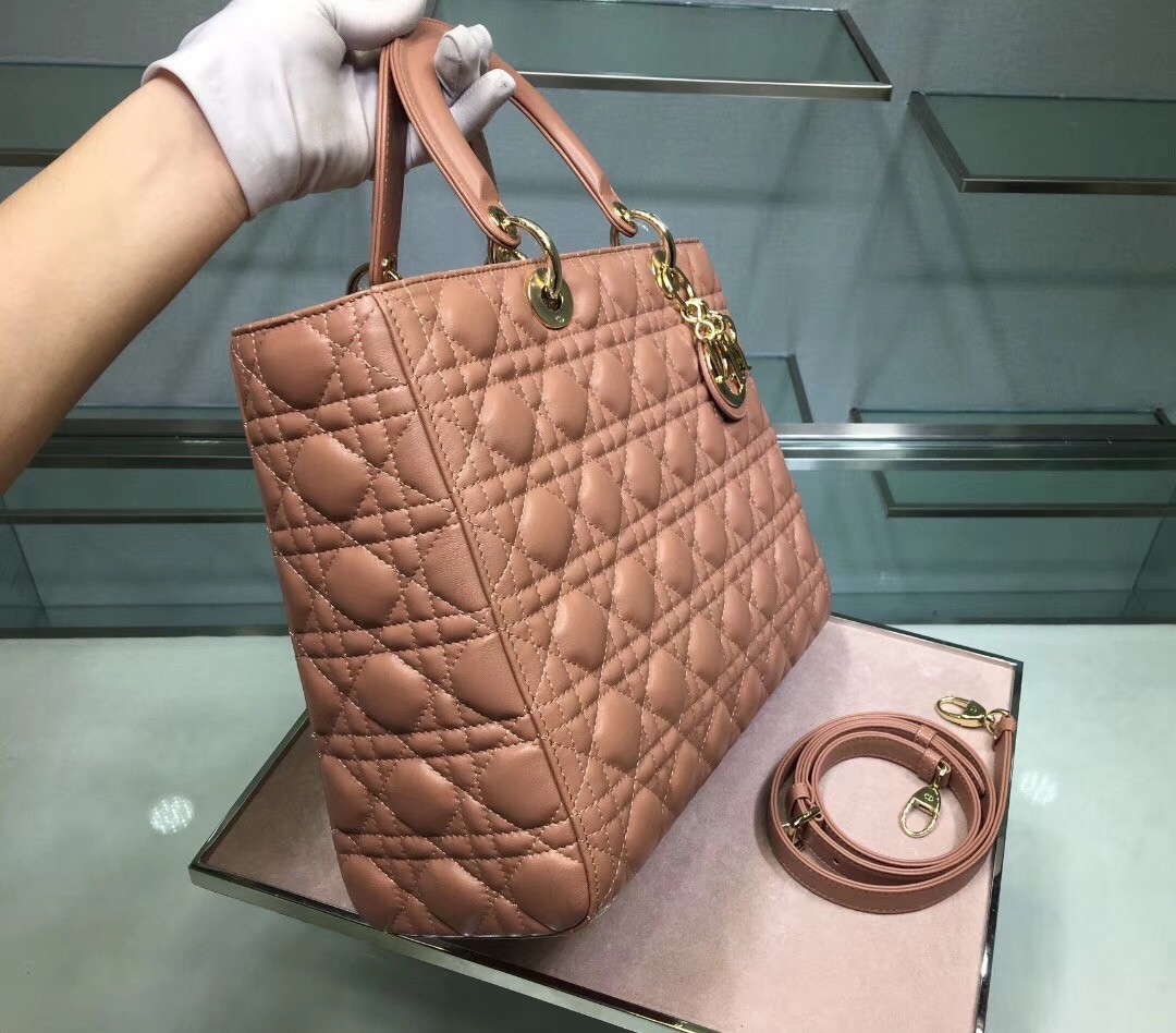 Dior Large Lady Dior Bag In Powder Cannage Lambskin 724