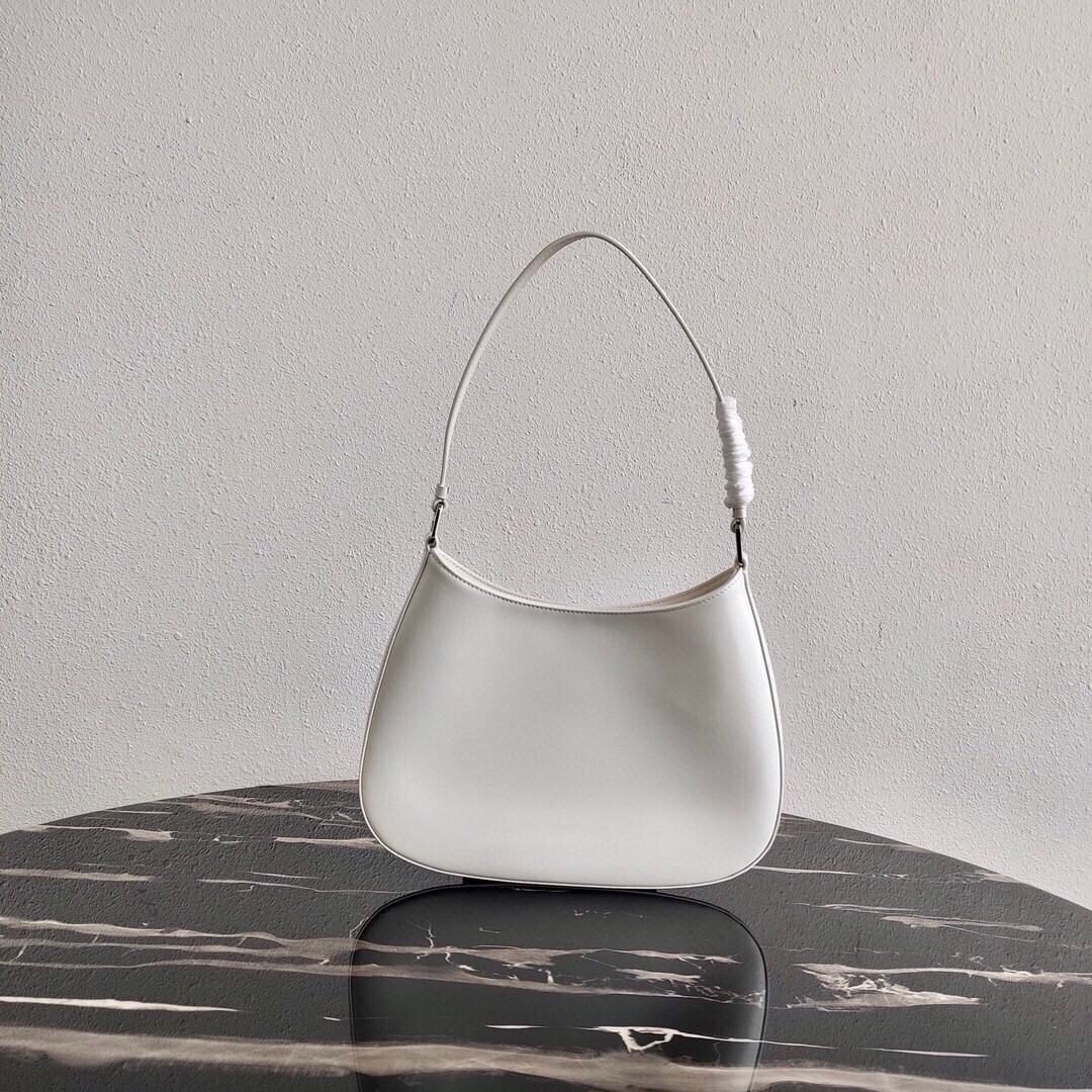 Prada Cleo Small Shoulder Bag In White Brushed Leather 729